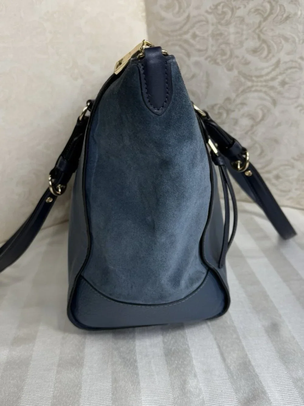 COACH Kleo Carryall C5689 Denim Blue Leather Suede Large Bag *NO Shoulder Strap - Picture 15 of 16